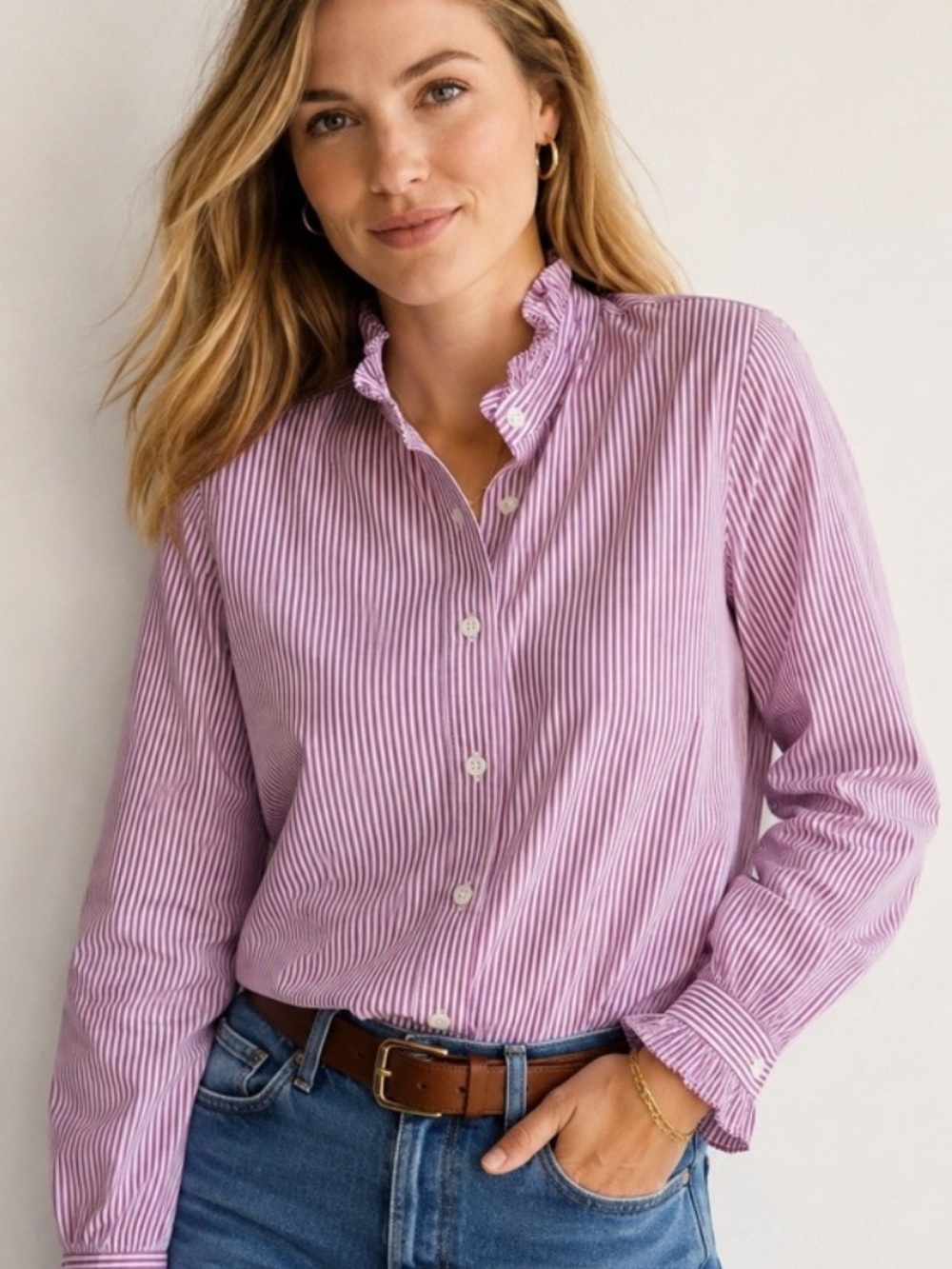 J.Crew Striped Preppy Ruffle Collar Button Down Shirt Size S